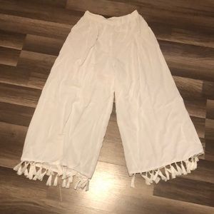 Wide-leg white tassel soft pants